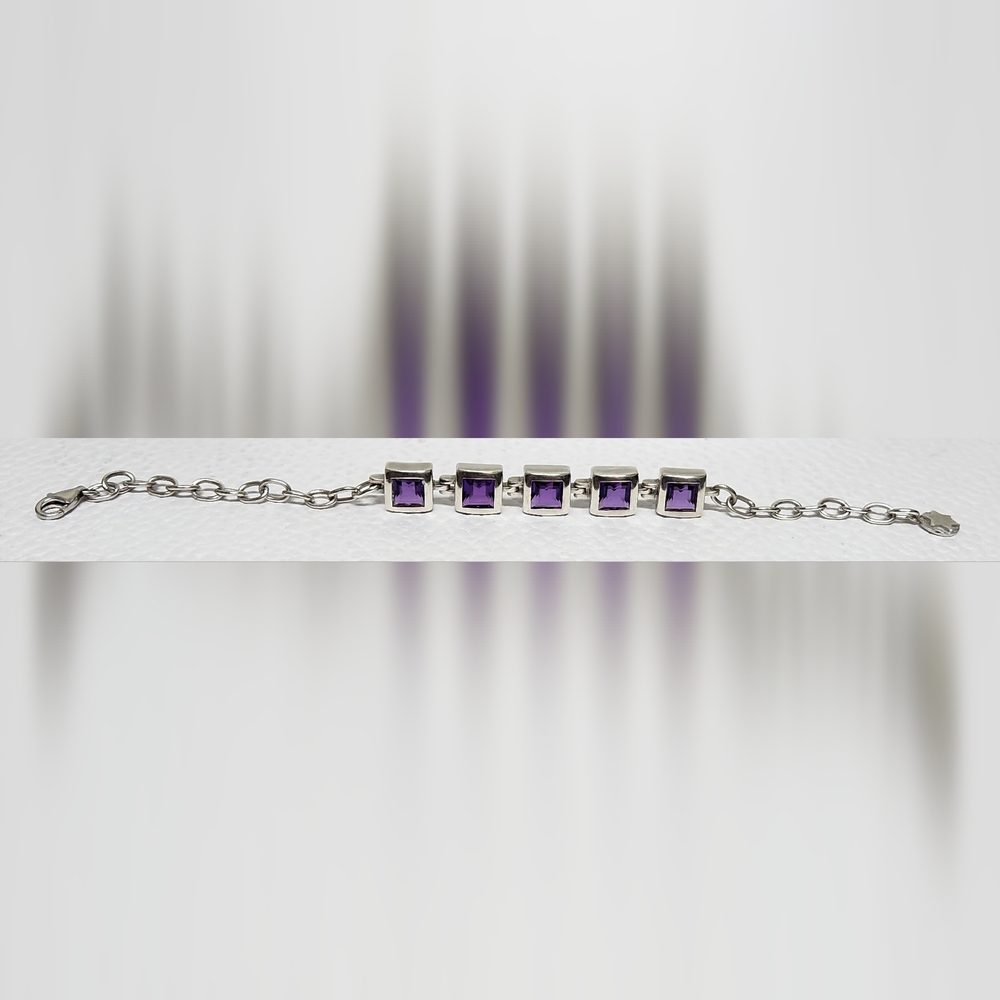 925 Sterling Silver and Amethyst Bracelet - Picture 8 of 15